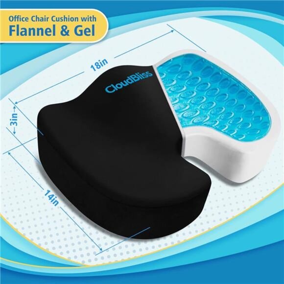 Gel Seat Cushion Memory Foam Ergonomic Office Chair Car Airplane Tailbone Pain - Picture 3 of 7